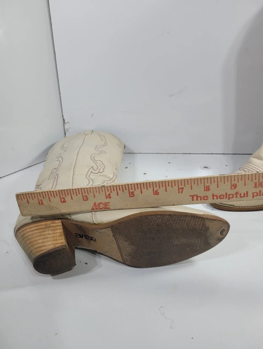 Vtg ACME Cream Leather Cowboy Boots Womens 7.5 M READ Disintegrating Lining